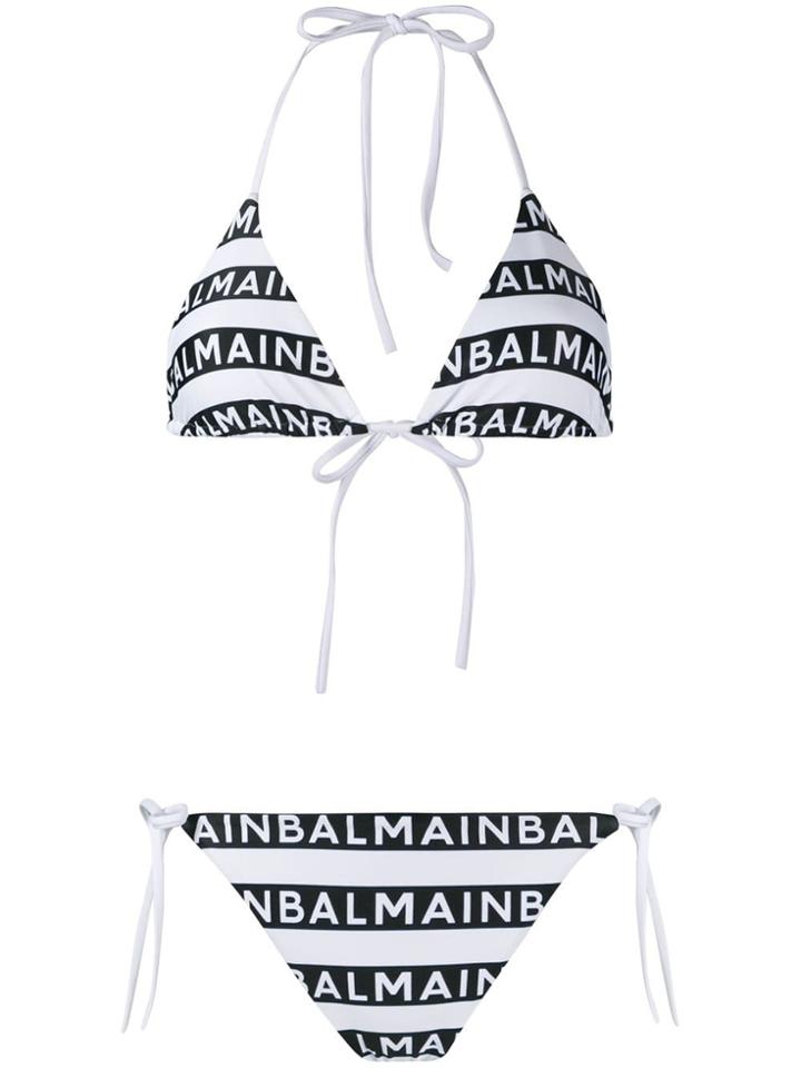 Balmain Logo Print Bikini - Black