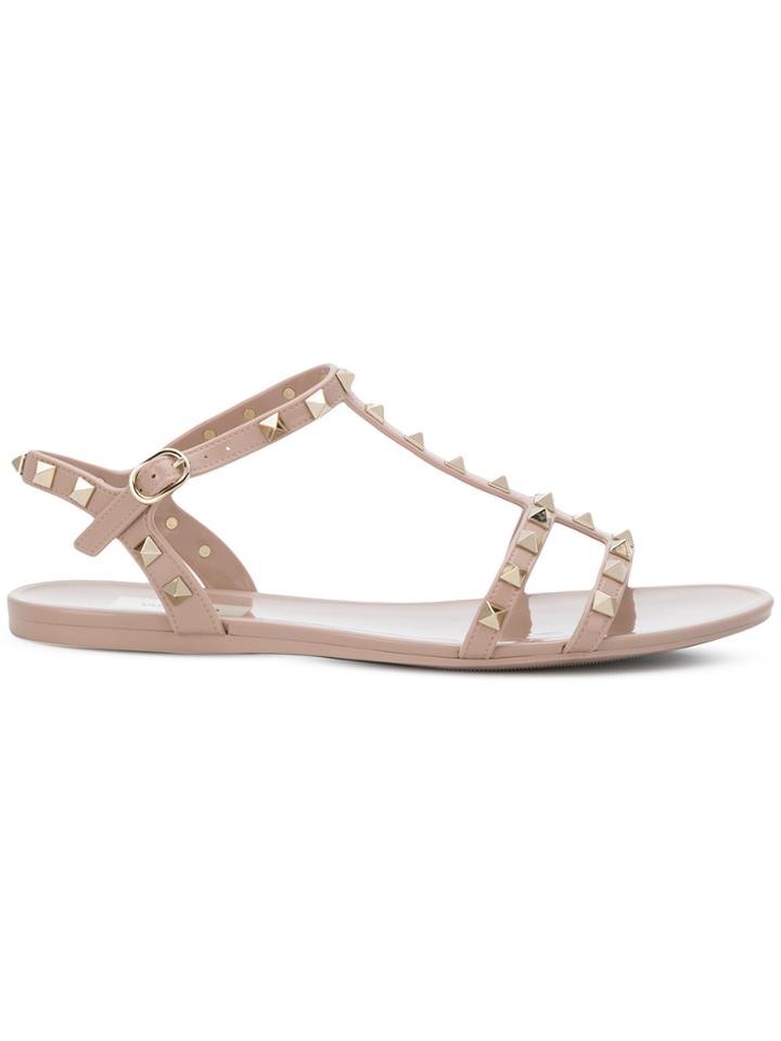 Valentino Rockstud Slide Sandals - Nude & Neutrals