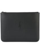 Neil Barrett Large Thunderbolt Clutch, Men's, Black, Nappa Leather