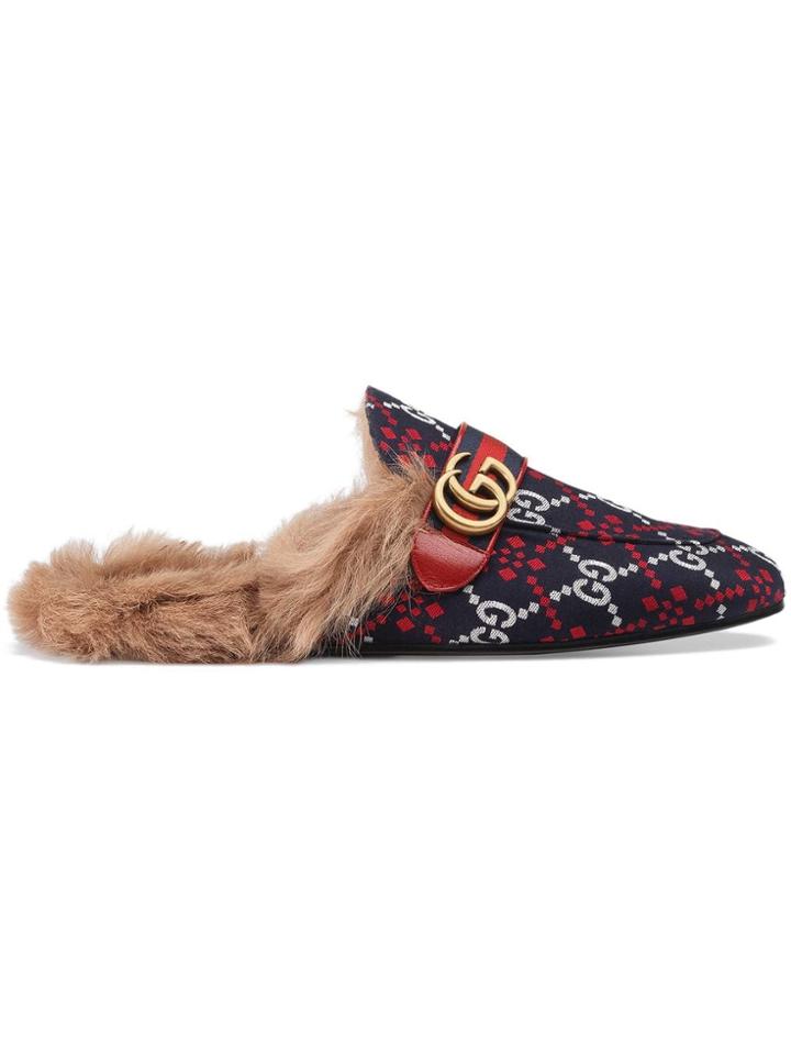 Gucci Princetown Gg Diamond Slippers - Blue