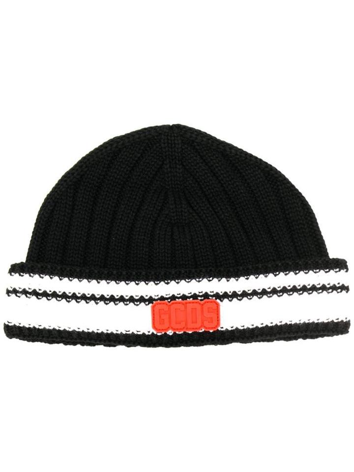 Gcds White Trim Knitted Beanie - Black