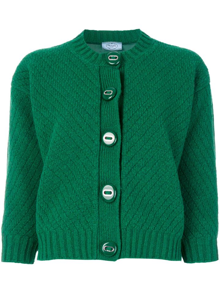 Prada Chevron Ribbed Cardigan - Green