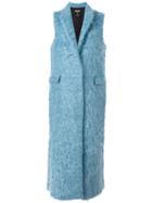Msgm Sleeveless Long Coat, Women's, Size: 40, Blue, Viscose/virgin Wool/mohair