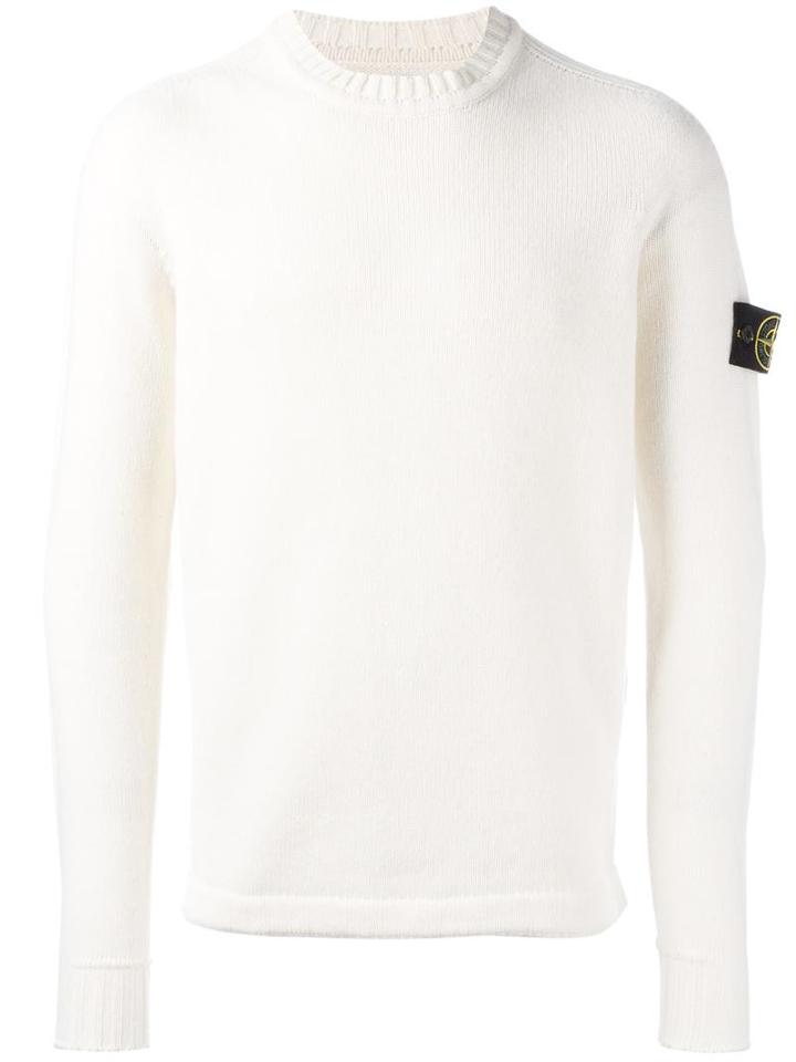 Stone Island Logo Patch Jumper, Men's, Size: Large, White, Wool/polyamide