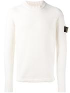 Stone Island Logo Patch Jumper, Men's, Size: Large, White, Wool/polyamide