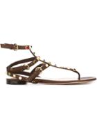 Valentino Garavani Rockstud Rolling Sandals, Women's, Size: 37, Brown, Leather/metal