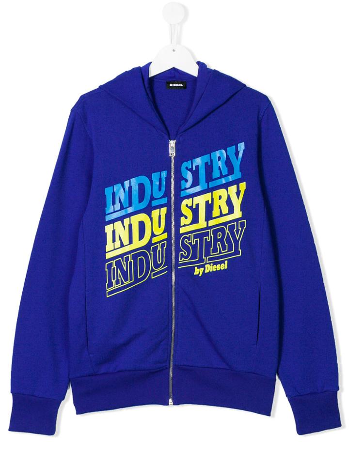 Diesel Kids Industry Print Zip Hoodie - Blue