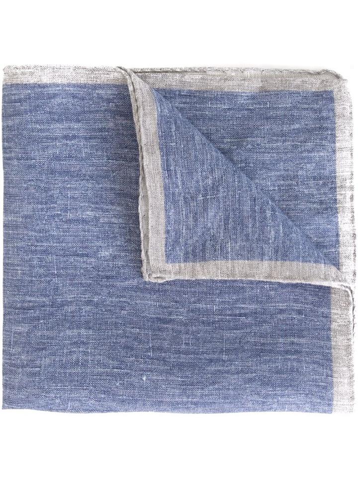 Eleventy Contrast Stripe Pocket Square, Men's, Blue, Linen/flax