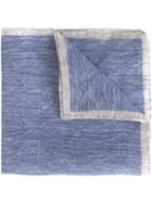 Eleventy Contrast Stripe Pocket Square, Men's, Blue, Linen/flax