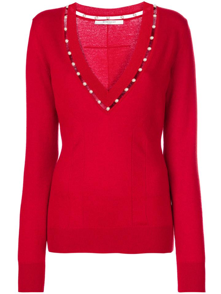 Givenchy V-neck Sweater - Red