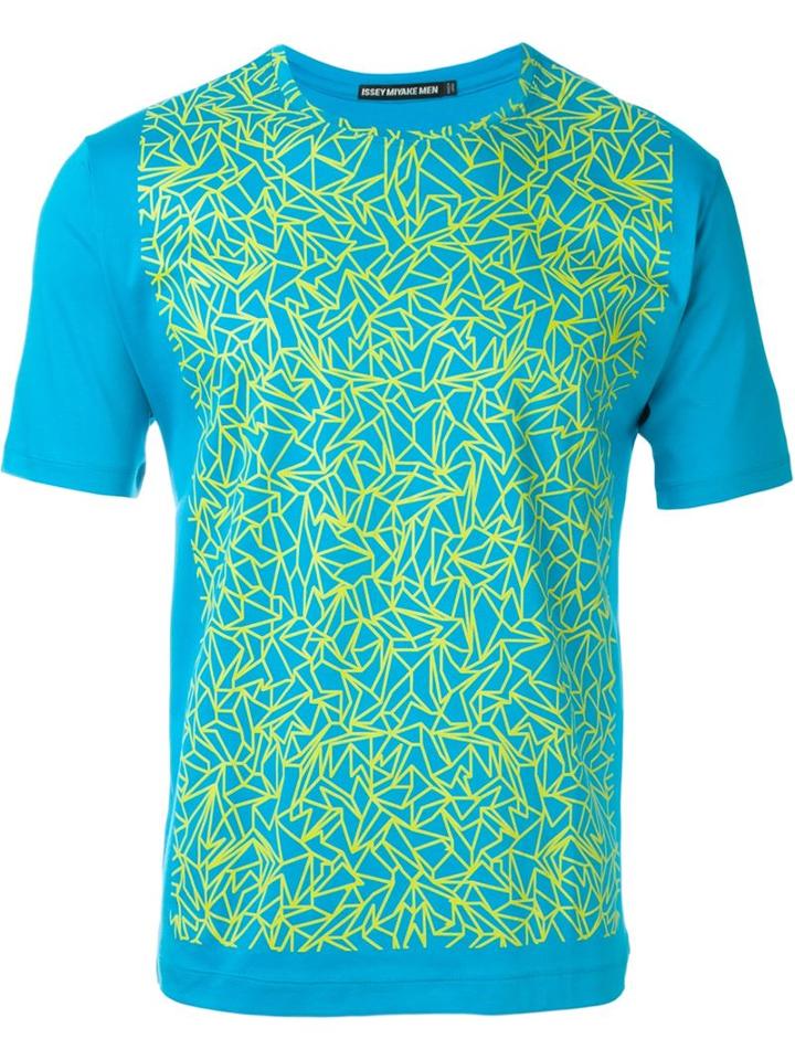 Issey Miyake Men Printed T-shirt, Size: 1, Blue, Cotton