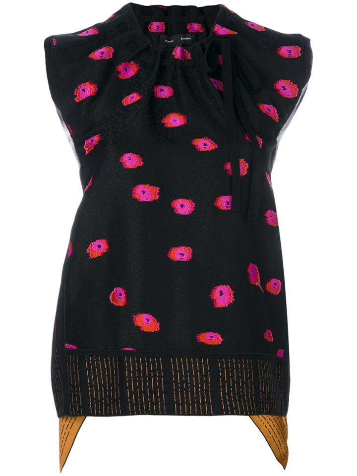 Proenza Schouler Floral Print Drawstring Neck Blouse - Black