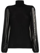 Ganni Addison Roll Neck Mesh Top - Black