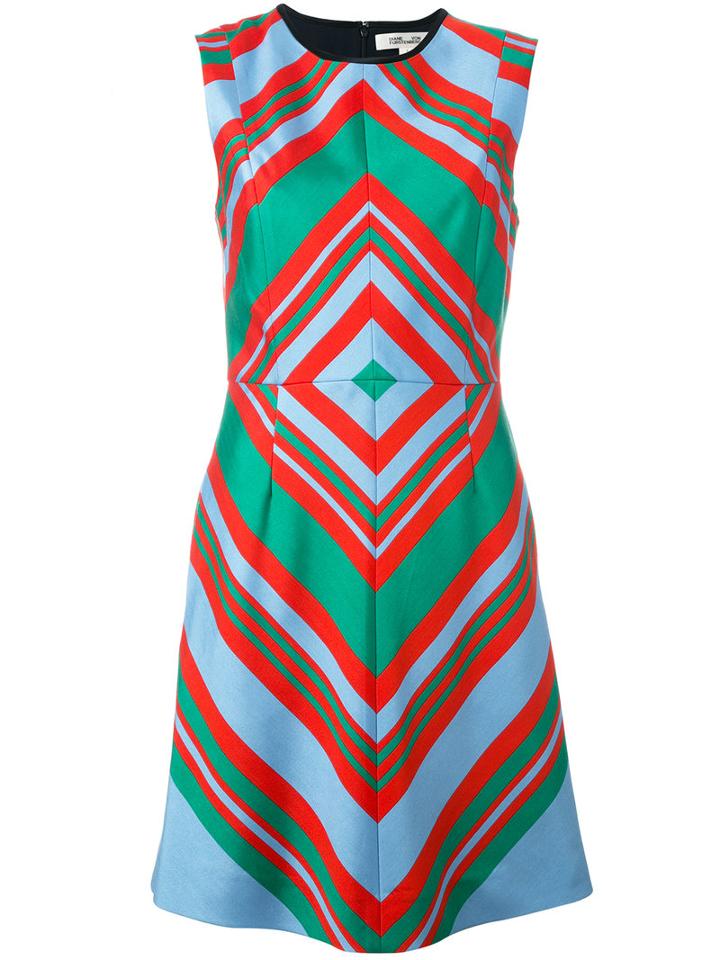 Diane Von Furstenberg Geometric Print Flared Dress, Women's, Size: 4, Blue, Wool/silk/polyester/spandex/elastane