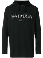 Balmain Logo Print Hoodie - Black