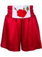 Natasha Zinko Rose Embroidered Boxing Shorts, Women's, Size: 34, Red, Polyester/triacetate