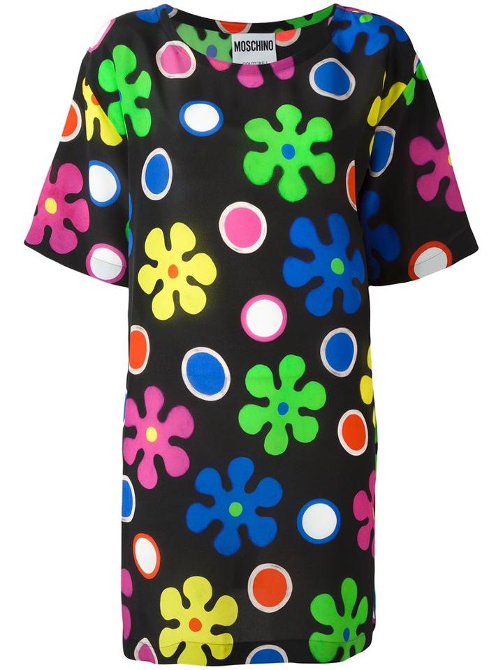 Moschino Flower Power Dress, Women's, Size: 38, Black, Silk