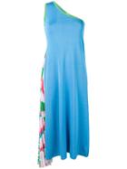 Emilio Pucci Shell Print Pleated Single Shoulder Dress - Blue