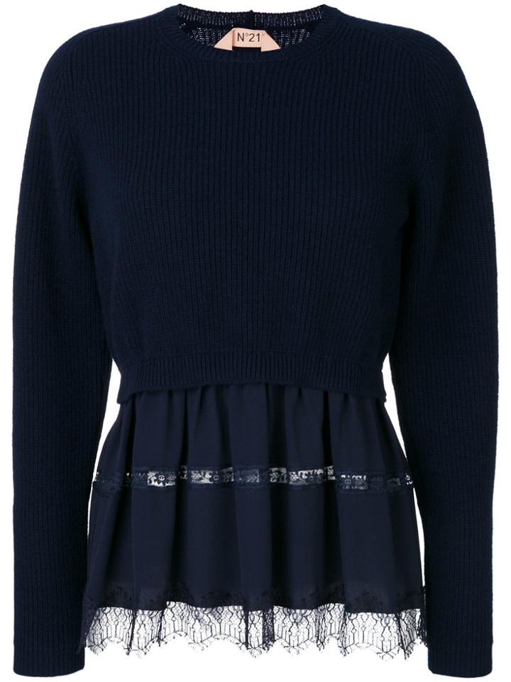 No21 Lace Hem Jumper - Blue