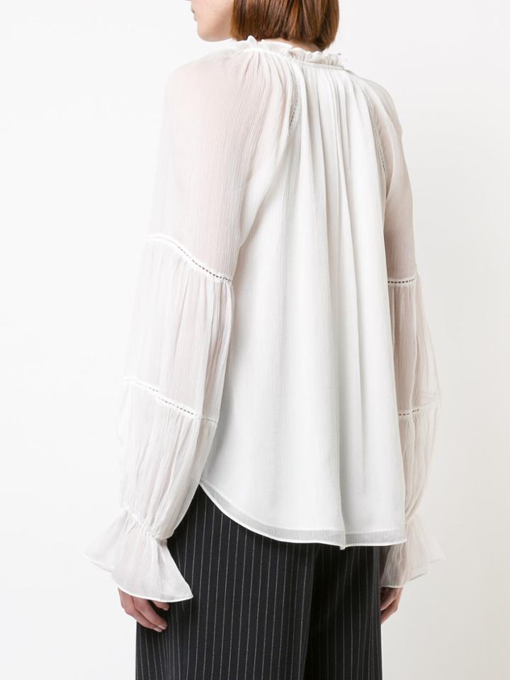 Cinq A Sept Tie Neck Flared Blouse - White