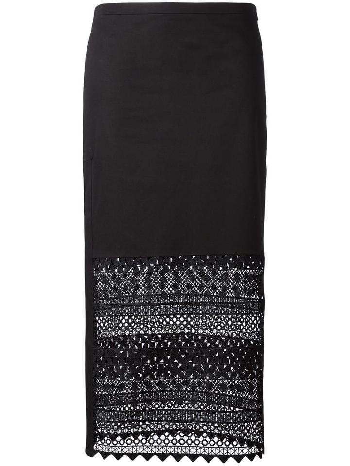 No21 Macramé Detail Straight Skirt, Women's, Size: 42, Black, Cotton/spandex/elastane/polyester/cupro