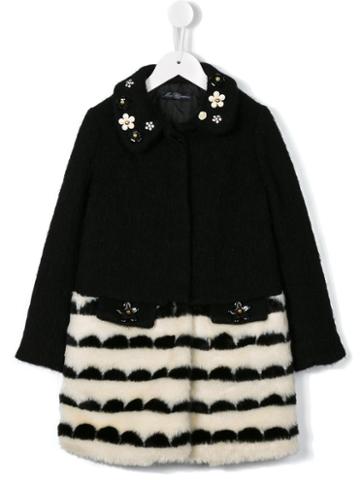 Miss Blumarine Floral Embellished Coat, Girl's, Size: 10 Yrs, Black