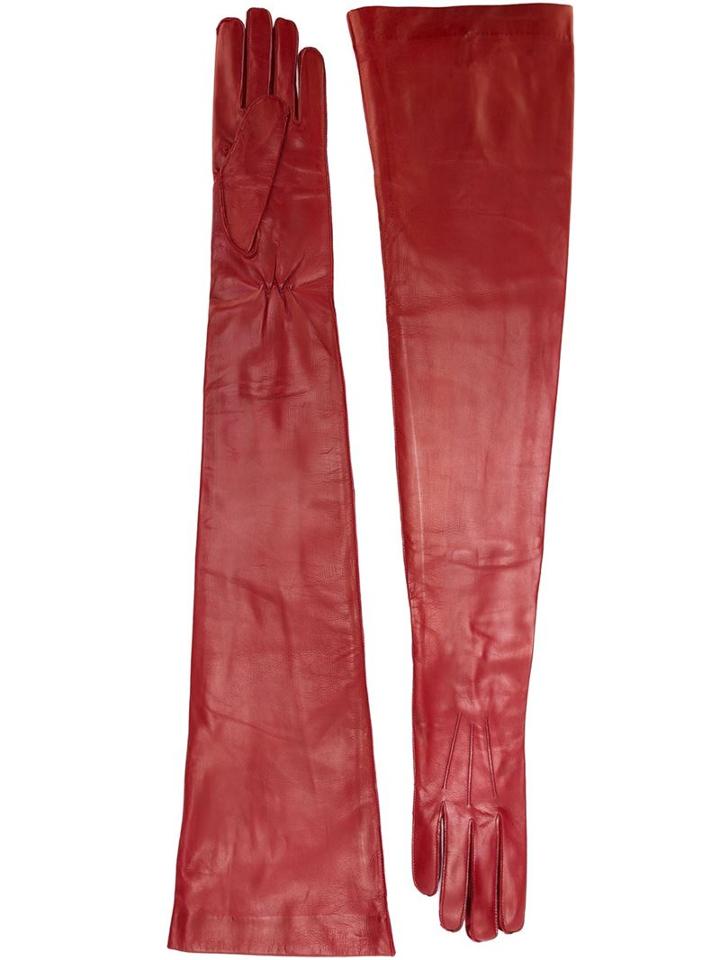 Ann Demeulemeester Over The Elbow Gloves, Women's, Size: 7, Red, Calf Leather