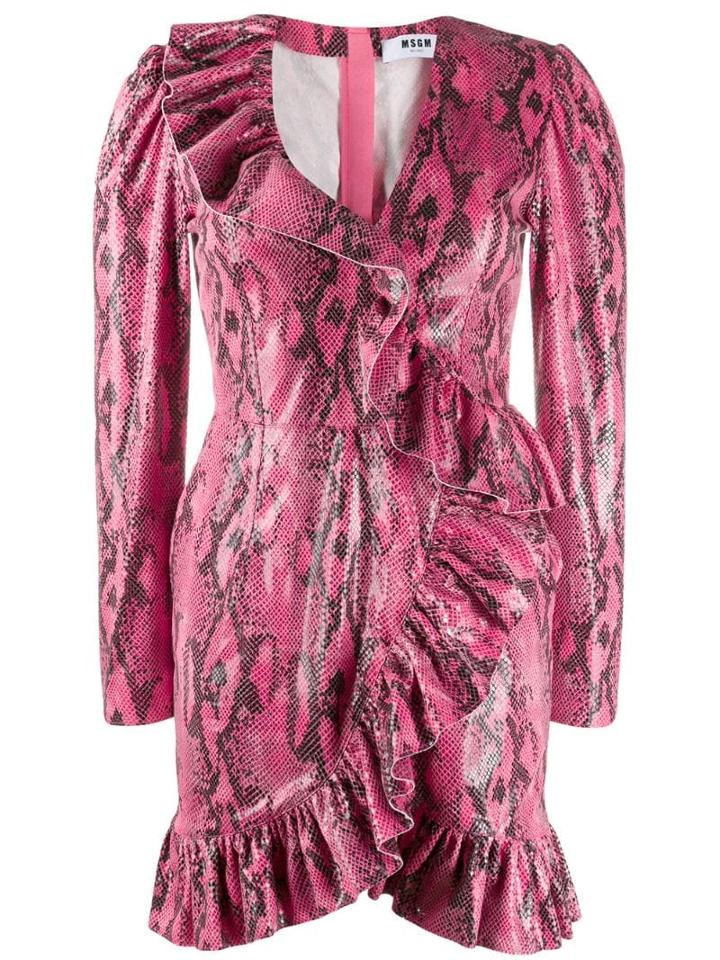 Msgm Snake-embossed Mini Dress - Pink