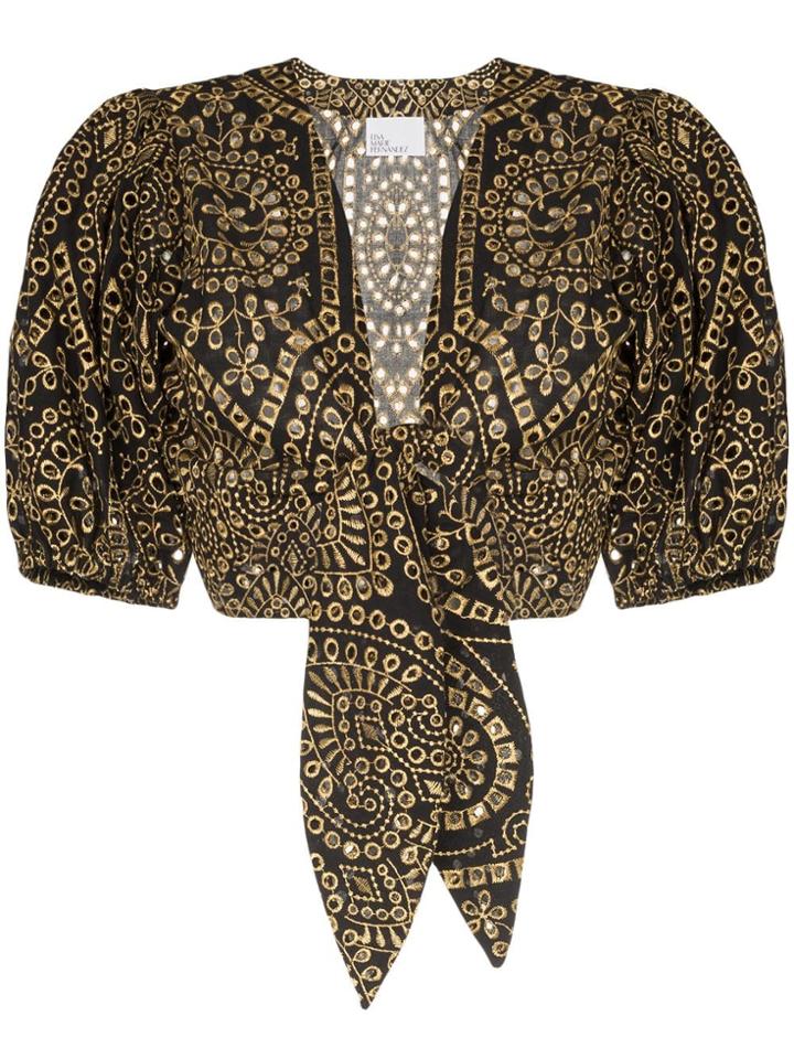 Lisa Marie Fernandez Broderie Anglaise Tied Blouse - Black