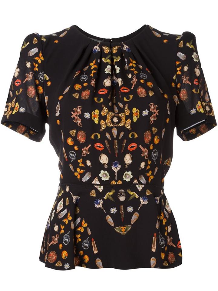 Alexander Mcqueen 'obsession' Blouse, Women's, Size: 40, Black, Silk/cotton/viscose