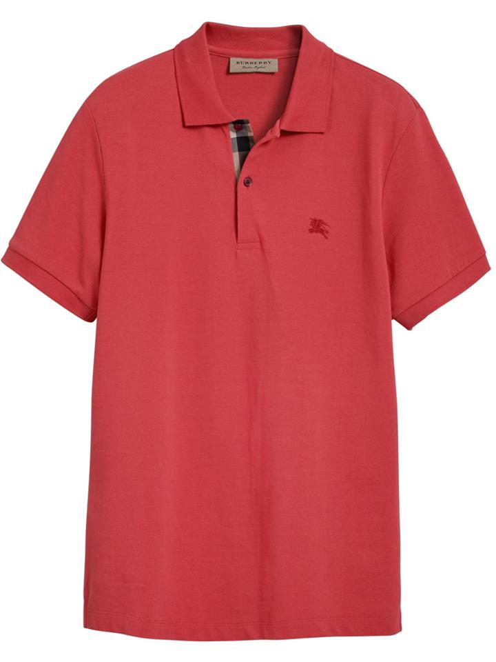 Burberry Check Detail Polo Shirt - Red