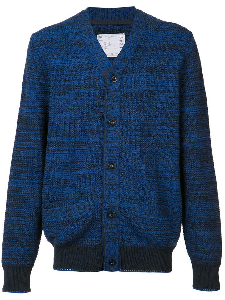 Sacai - Intarsia Woven Cardigan - Men - Cotton/linen/flax/acrylic/nylon - 2, Blue, Cotton/linen/flax/acrylic/nylon