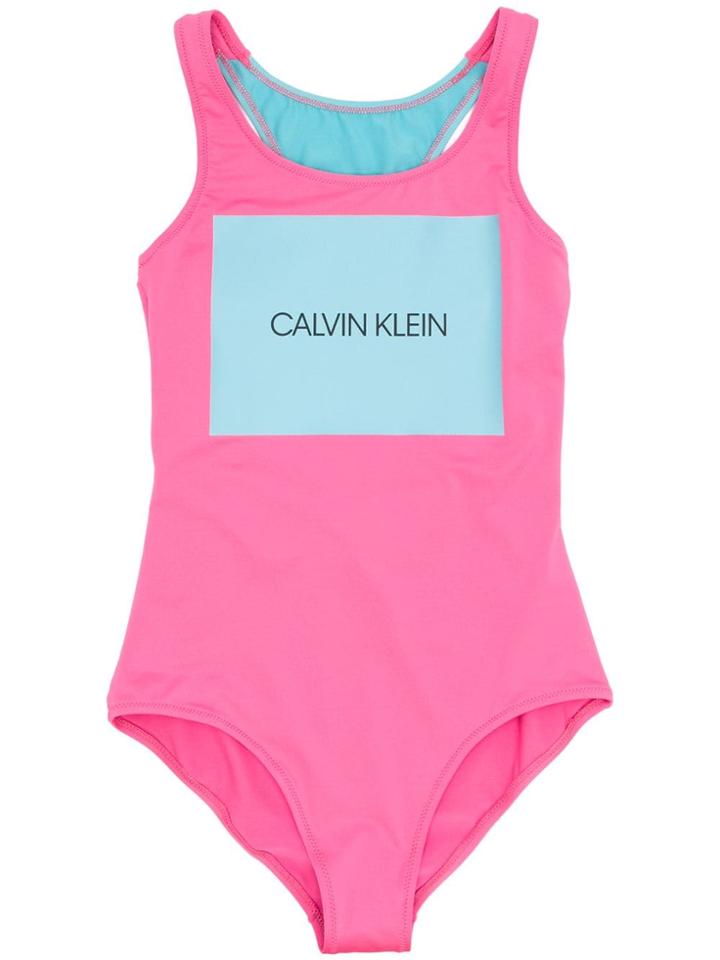 Calvin Klein Kids Teen Logo Print Swim Suit - Pink
