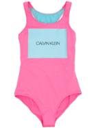 Calvin Klein Kids Teen Logo Print Swim Suit - Pink