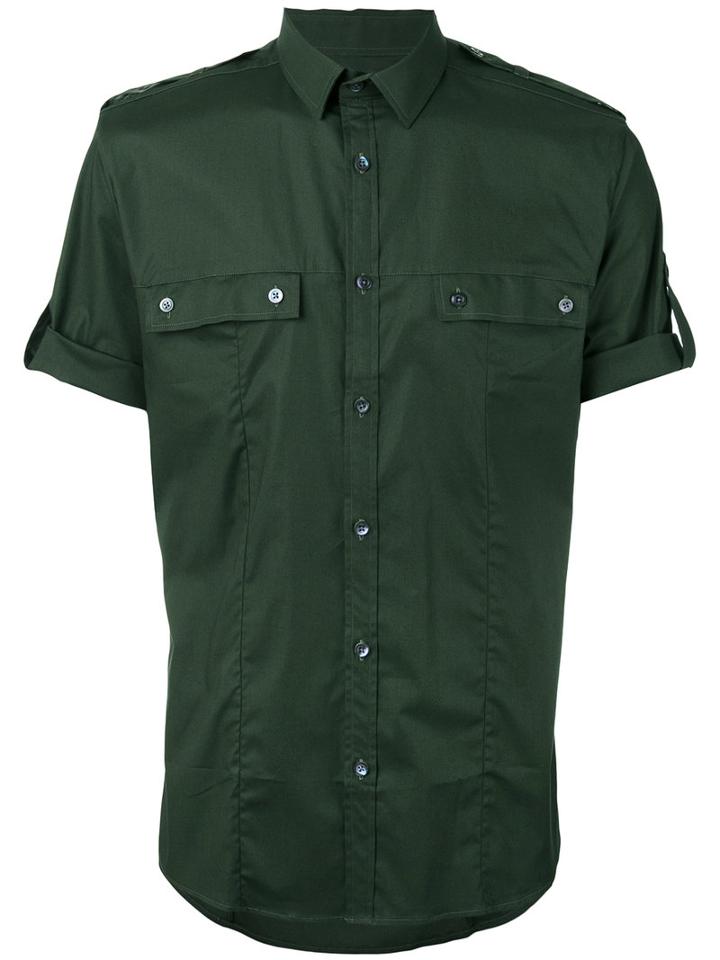 Les Hommes Plain Shirt, Men's, Size: 48, Green, Cotton/spandex/elastane