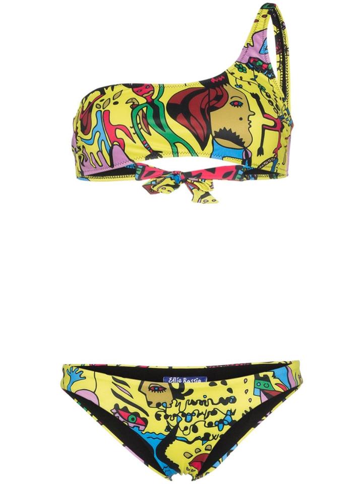 Ellie Rassia Printed One Shoulder Bikini - Yellow