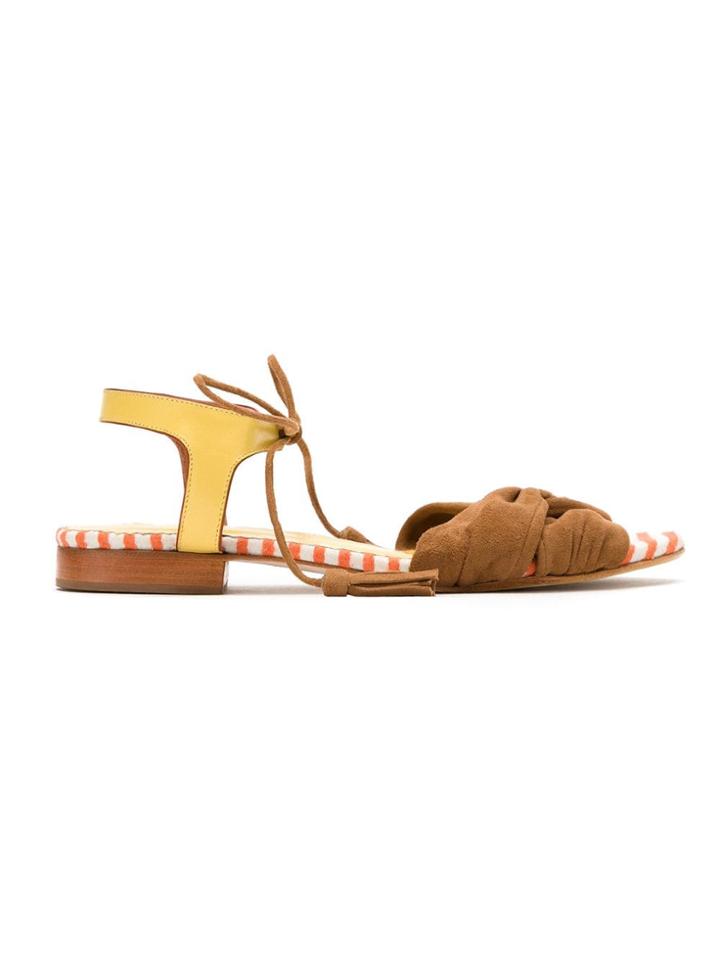 Sarah Chofakian Leather Flat Sandals - Brown