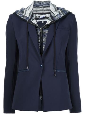 Veronica Beard Layered Hooded Blazer, Women's, Size: 4, Blue, Acrylic/polyester/cotton/spandex/elastane