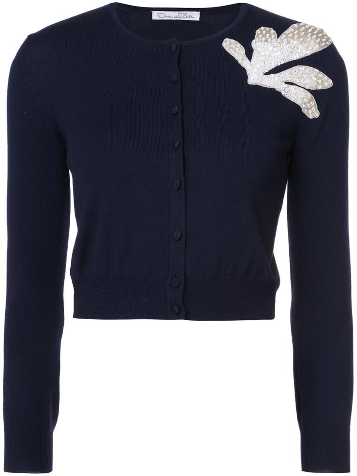 Oscar De La Renta Embellished Cropped Cardigan - Blue