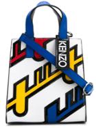 Kenzo Mini Diagonal Patchwork Tote, Women's, White, Calf Leather/pvc/polyurethane