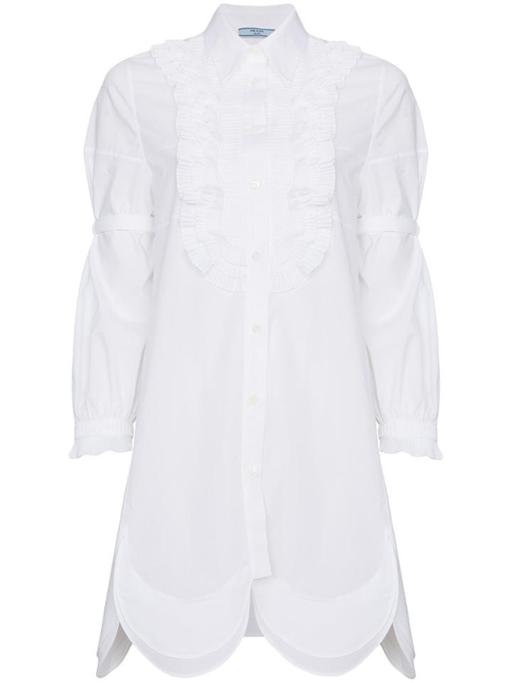 Prada Frill Bib Shirt Dress - White