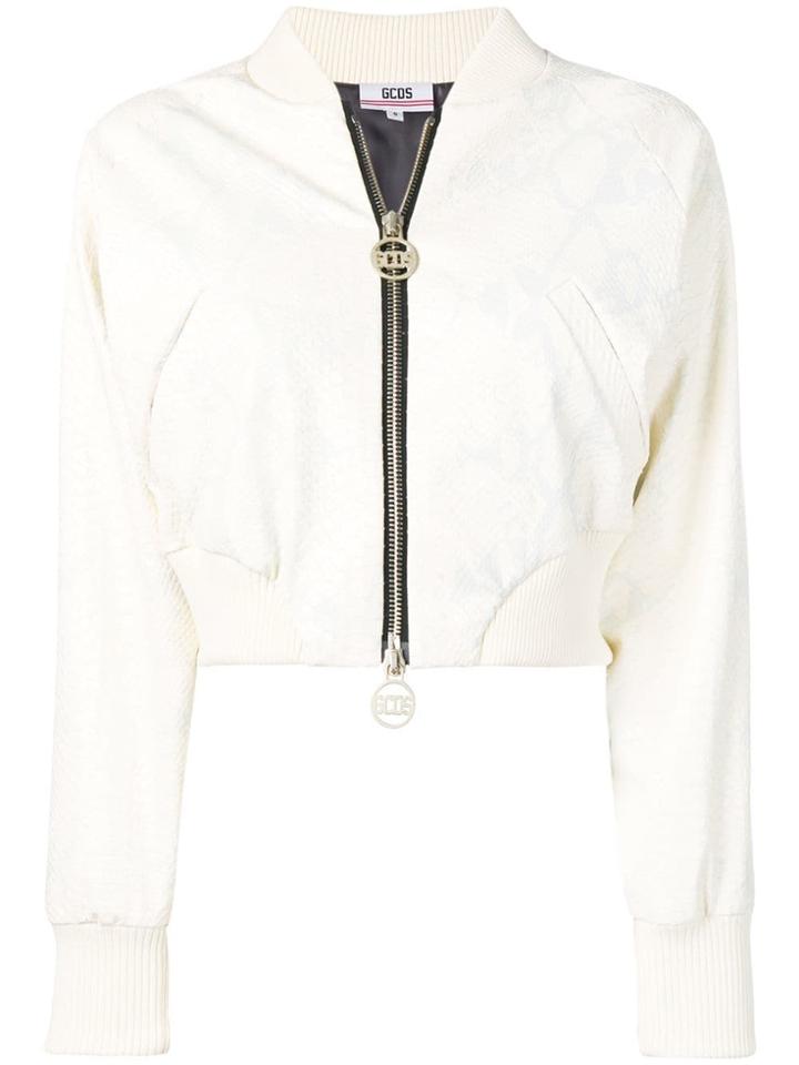 Gcds Cropped Bomber Jacket - Neutrals
