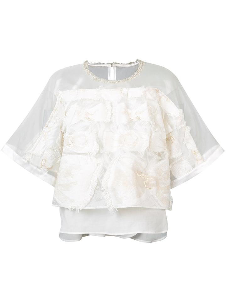 Tsumori Chisato - Sheer Panel Embroidered Top - Women - Cotton/nylon/polyester - 3, White, Cotton/nylon/polyester