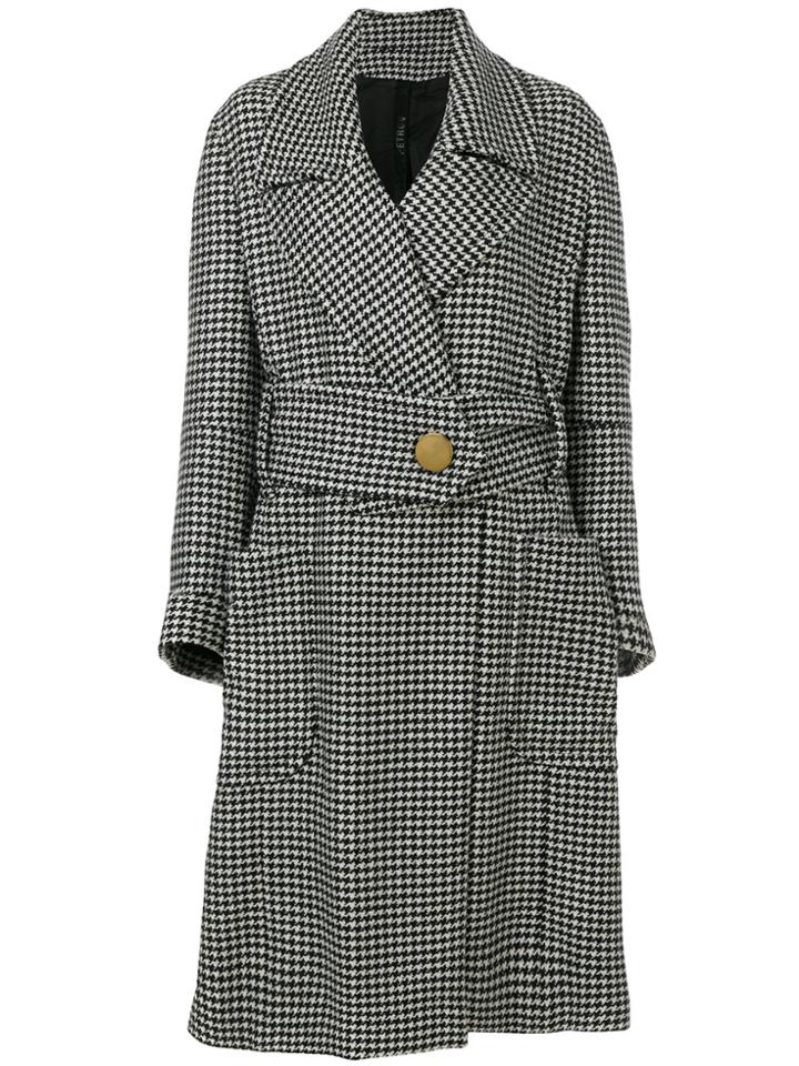 Petar Petrov Houndstooth Wide-belted Coat - Black
