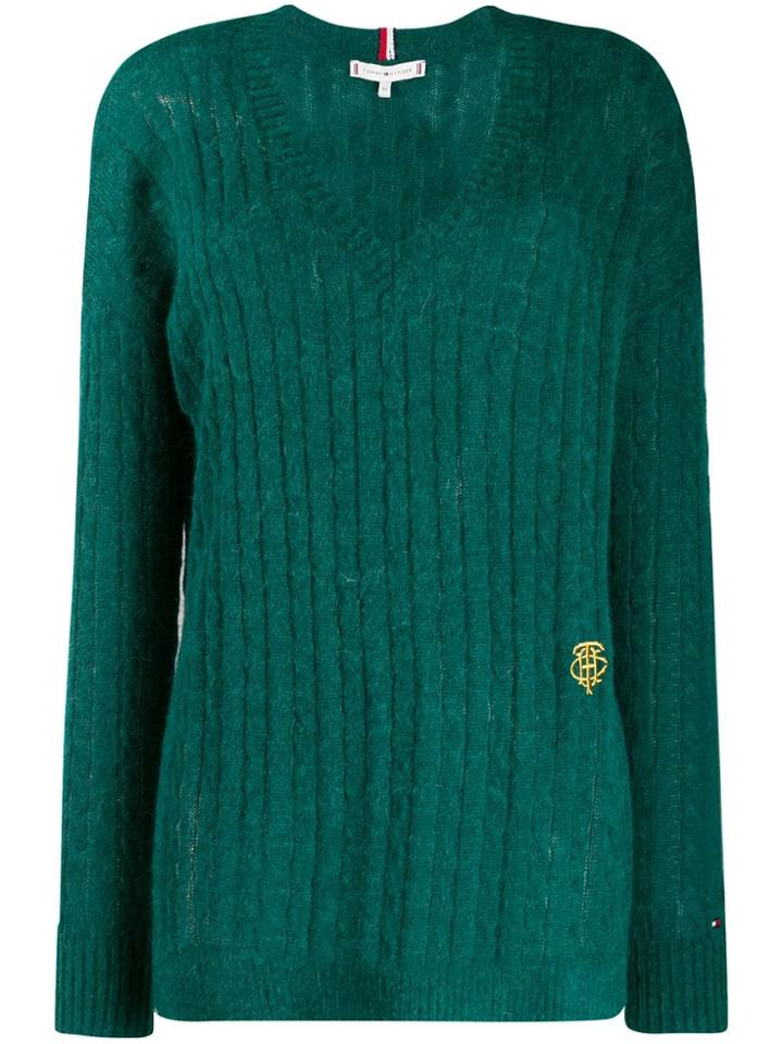Tommy Hilfiger V-neck Cable Knit Top - Green