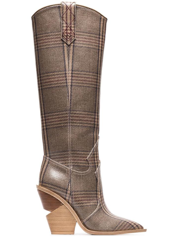 Fendi Brown And Blue Cutwalk Check 100 Leather Boots