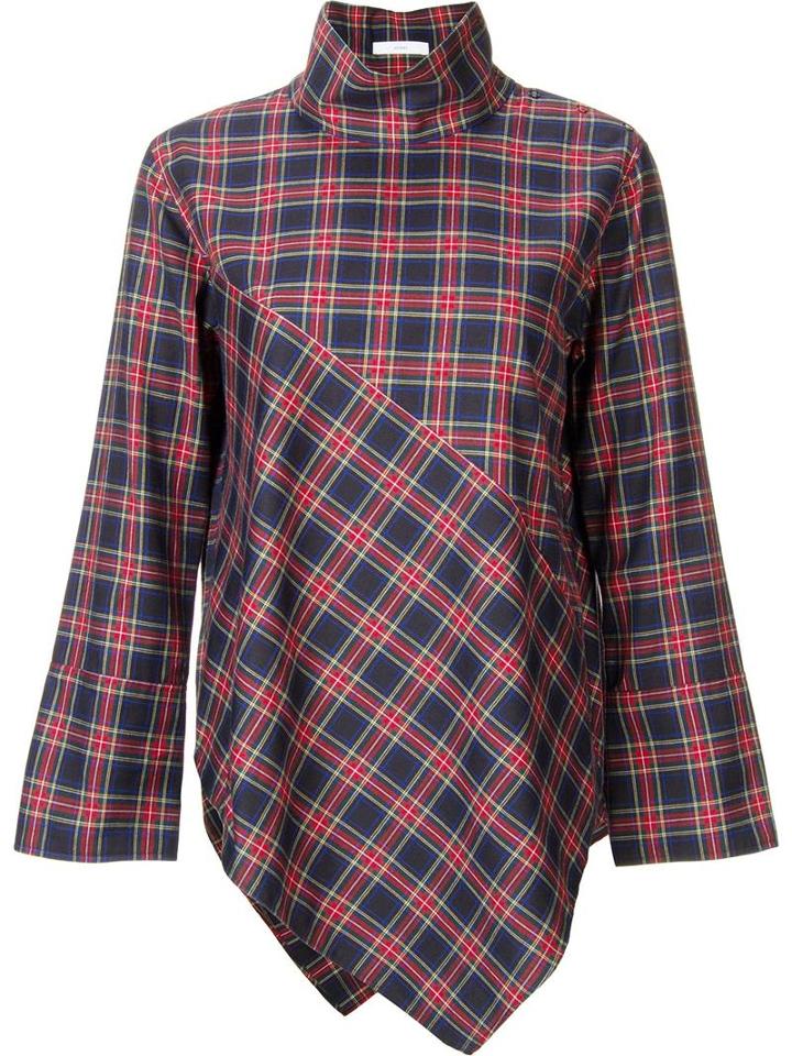 Astraet Handkerchief Hem Tartan Top, Women's, Red, Cotton