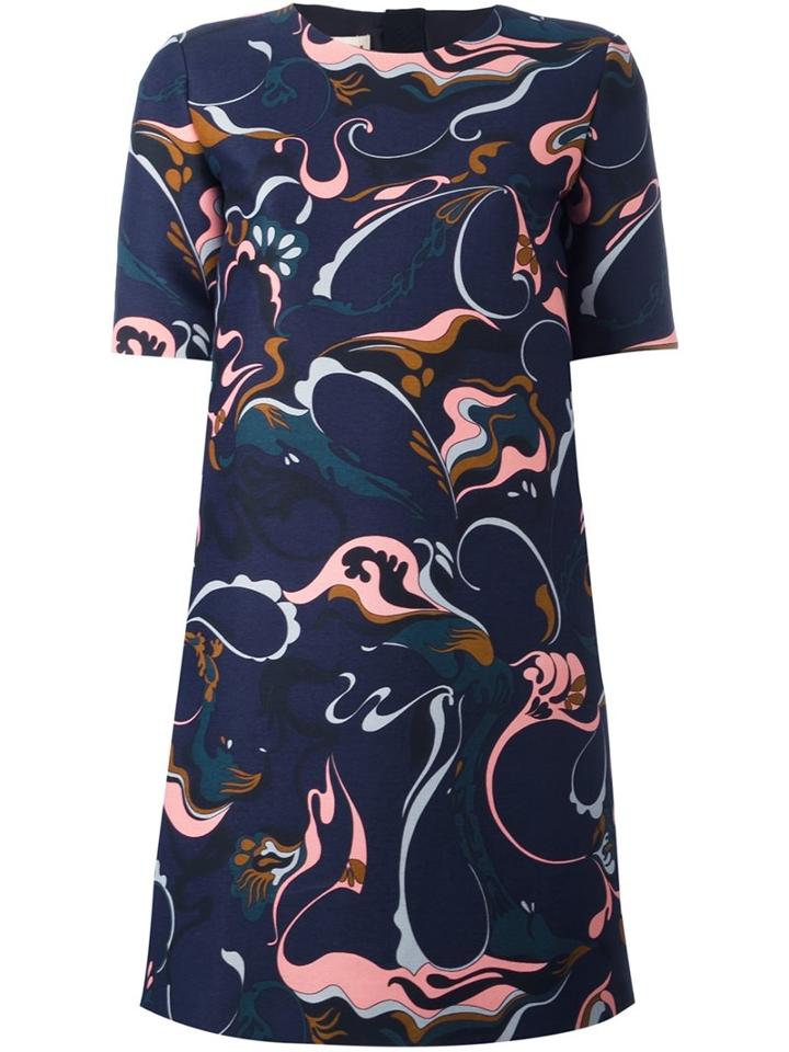 Marni Marble Print Dress, Women's, Size: 40, Ivory, Silk/nylon