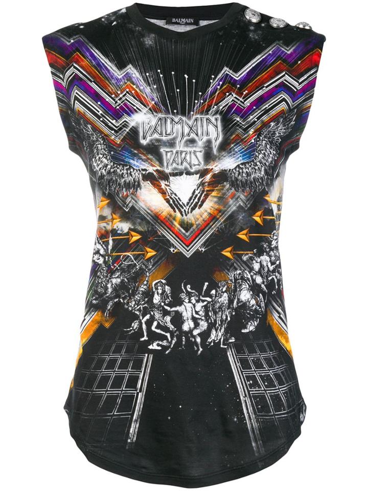 Balmain Front Printed T-shirt - Black