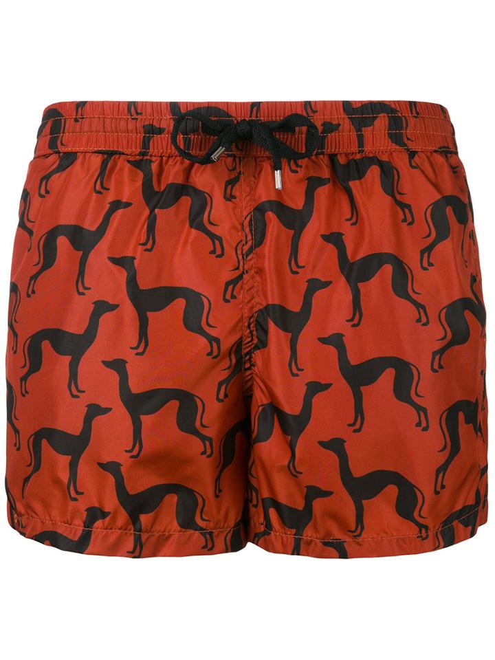 Nos Beachwear - Dogs Print Swim Shorts - Men - Polyamide - Xl, Yellow/orange, Polyamide